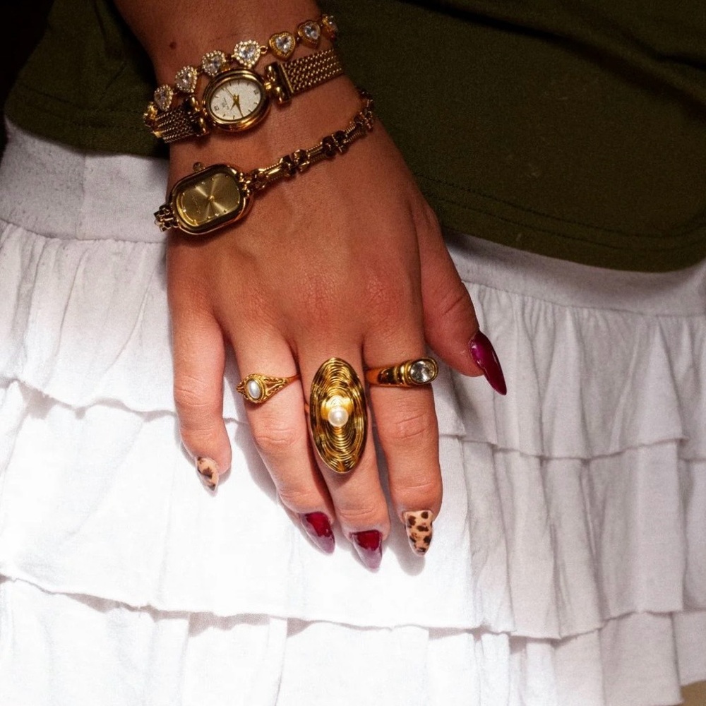 18k Gold Plated Delicate Natural Freshwater Pearl Rings